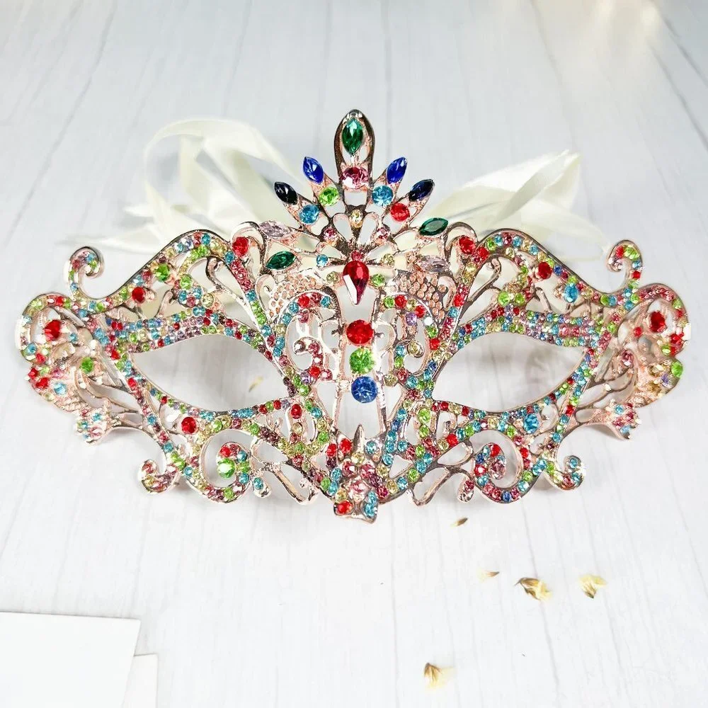 Multicolor Jeweled Masquerade Eye Mask - Elegant Women's Face Accessory